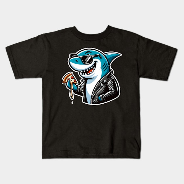 Funny Shark with Pizza, Pizza Lover Kids T-Shirt by dukito